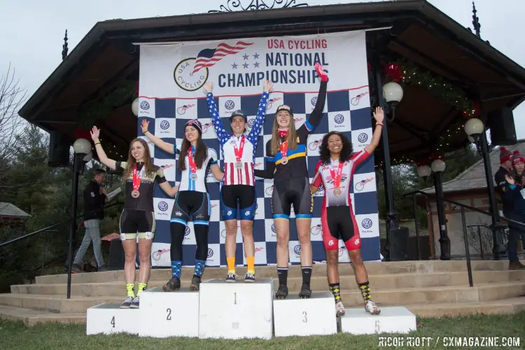2016 USA Cycling Womens Collegiate D1 Cyclocross National Championship Podium. © R. Riott / Cyclocross Magazine