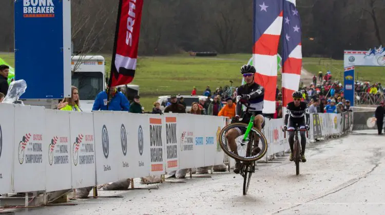 Cooper Willsey wheelies over the line as National Champion