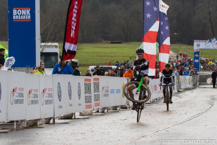 Cooper Willsey wheelies over the line as National Champion