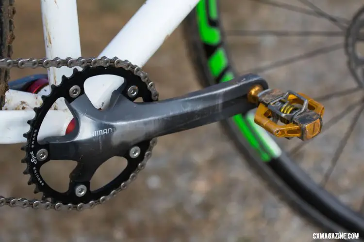 Allen runs a Shimano crank mated to a Spot chainring as well as Crank Bros Candy 3 pedals. 2016 Cyclocross National Championships. © R. Riott/Cyclocross Magazine