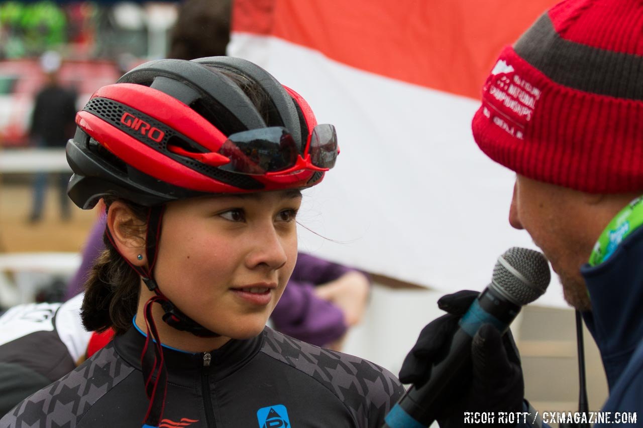 Tea Wright at the finish line