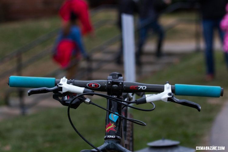 Haydn Hludzinski's Easton EC70 bars were cut down considerably and were wrapped in ESI grips. 2016 Cyclocross National Championships. © R. Riott/Cyclocross Magazine