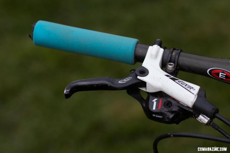 Haydn Hludzinski's ESI grips, Avid Elixir 3 brake levers and SRAm XO shifters form her bike's control center. 2016 Cyclocross National Championships. © R. Riott/Cyclocross Magazine
