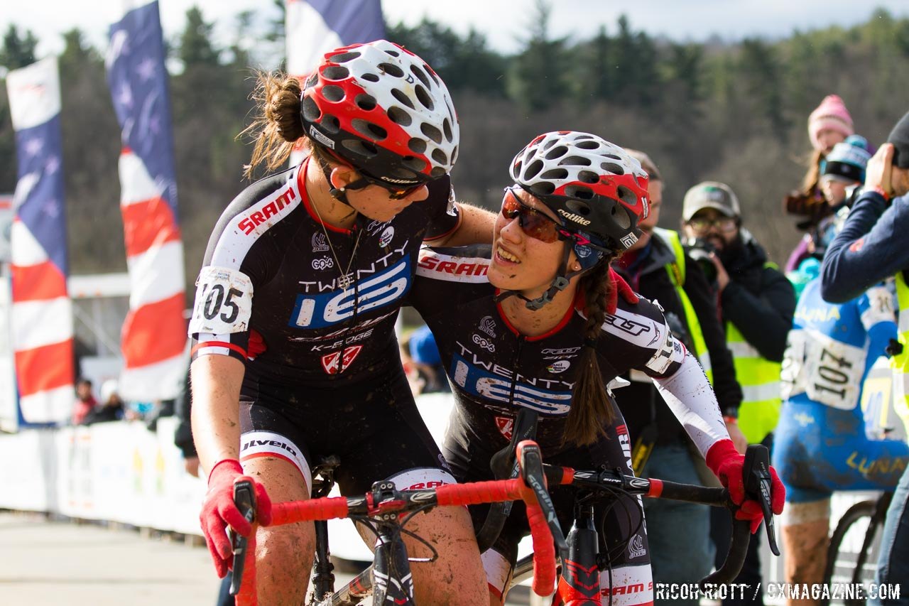 Hannan Arensman celebrates her 17-18 Women's title with sister Allison