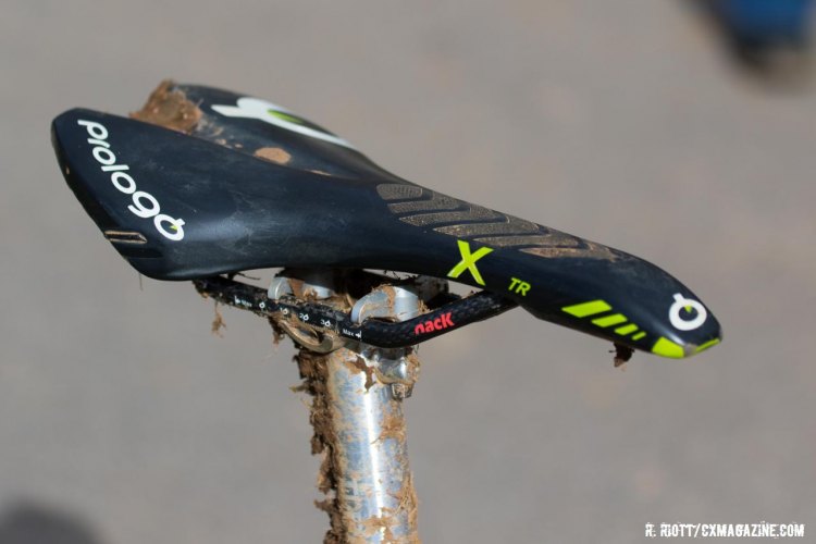 Saddles are a very personal choice and Gomez Villafane races on a Prologo TR model with a center channel. 2016 Cyclocross National Championships. © R. Riott/Cyclocross Magazine