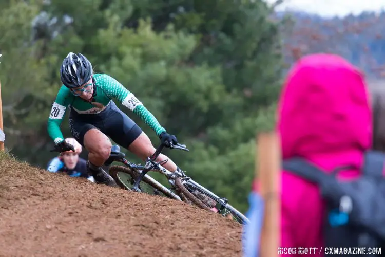 The overnight rain made the off-camber very tricky, as Britlee Bowman discovers
