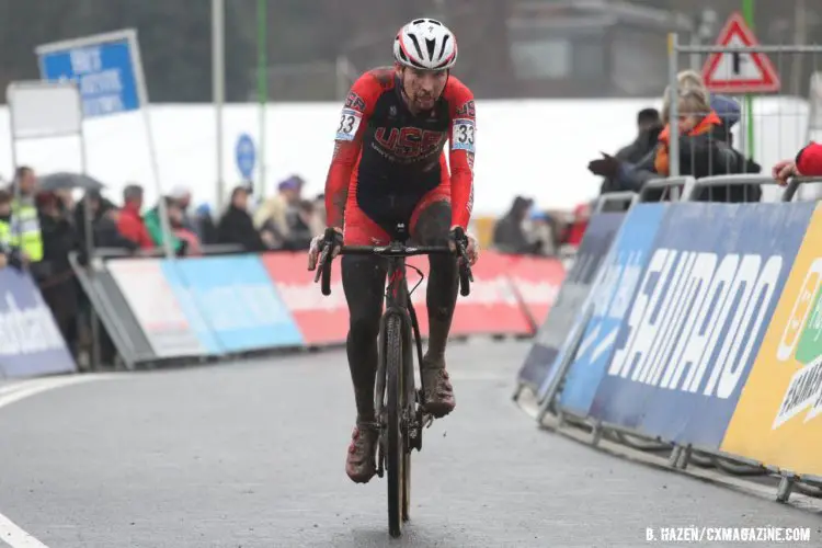 Logan Owen at the finish. 2016 World Cup Hoogerheide. © Bart Hazen