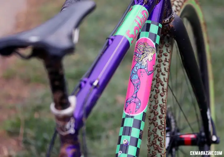 David Thompson's bike is a replica of Squid Pro Anthony Clark's bike. Paul Antonson graphics overlaying the purple paint give Thompson’s bike a unique flair. © Cyclocross Magazine