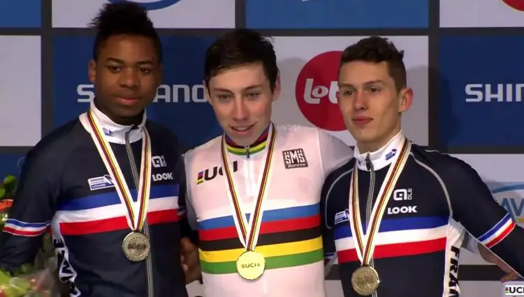 2016 Junior Men's podium, l to r: Crispin, Dekker and Bonnet