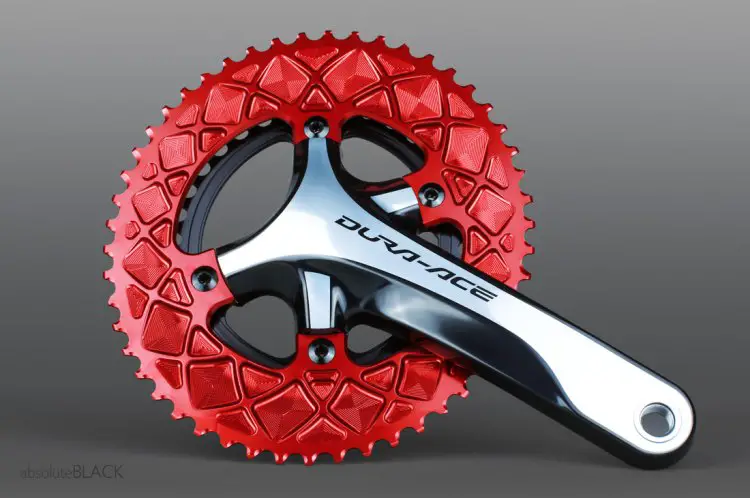 Absoluteblack's Oval Road chainrings come in numerous teeth counts and bolt circle diameters and are confirgured for Shimano and SRAM cranks.