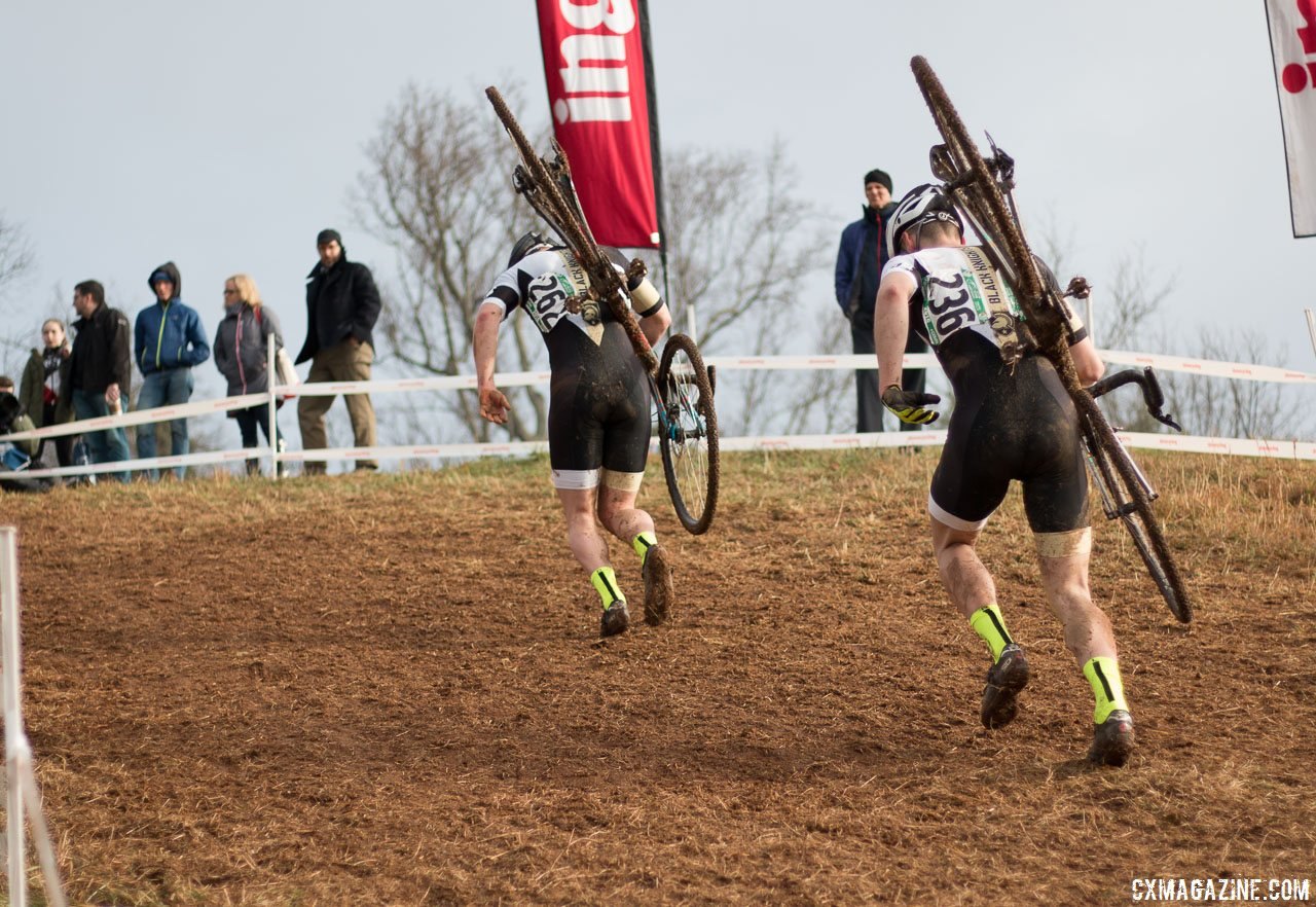 Army strong: These two Army teammates raced together for most of the race. Collegiate D2 Men, 2016 Cyclocross National Championships. © Cyclocross Magazine