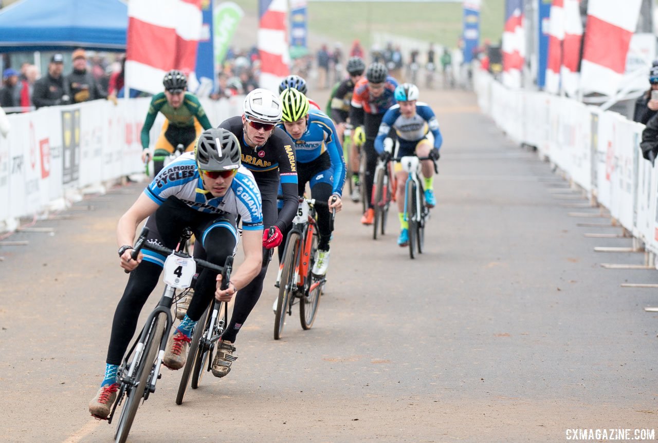 Brevard to the front of the D1 Collegiate Relay. 2016 National Championships. © Cyclocross Magazine