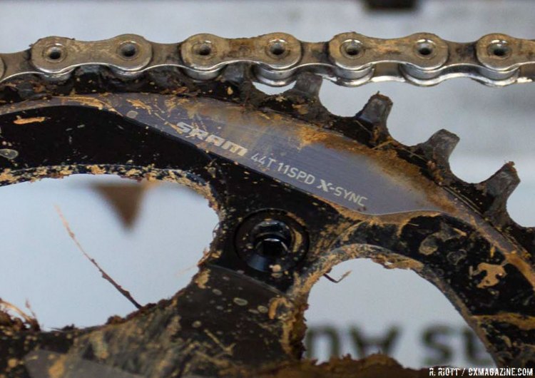 The 44t X-sync chainring helped keep Powers’ chain in place for the duration of the event. © Cyclocross Magazine