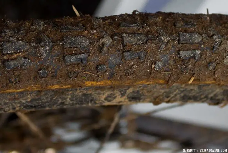 The FMB SSC’s tread is almost completely disguised by the Asheville mud that still clings to the tires after the race is over. © Cyclocross Magazine