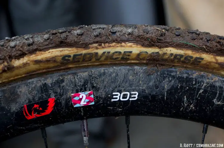 Zipp Firecrest 303 disc-brake tubular wheels and FMB Pro Super SSC tires provided a stable platform on the muddy course. © Cyclocross Magazine