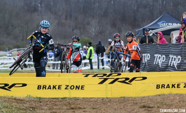 There was a tight battle behind the leaders. Junior Men 11-12, 2016 Cyclocross National Championships. © Cyclocross Magazine