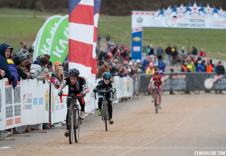 Adrian Magun guts it out to finish second. Junior Men 11-12, 2016 Cyclocross National Championships. © Cyclocross Magazine