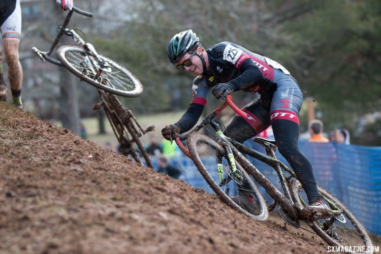 Scott McGill gets sideways in the Junior Men's 15-16 race at the 2016 Cyclocross National Championships. © Cyclocross Magazine