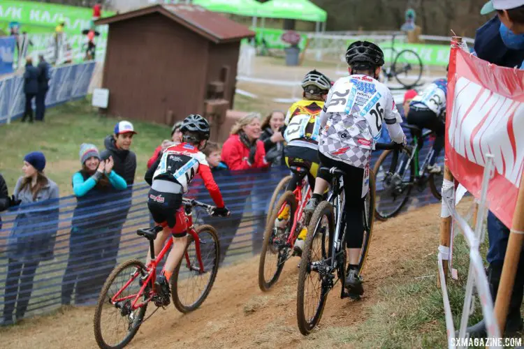 The youngest juniors had little problem with the severe off-cambers. Junior Men 9-10, 2016 Cyclocross National Championships. © Cyclocross Magazine