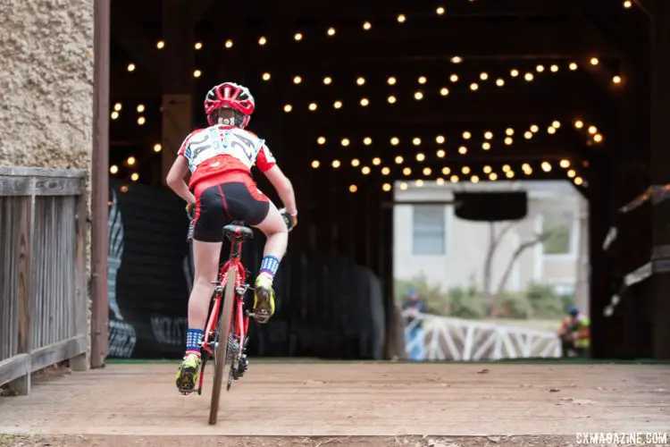 Presley Evans enters the Biltmore barn. Junior Men 9-10, 2016 Cyclocross National Championships. © Cyclocross Magazine