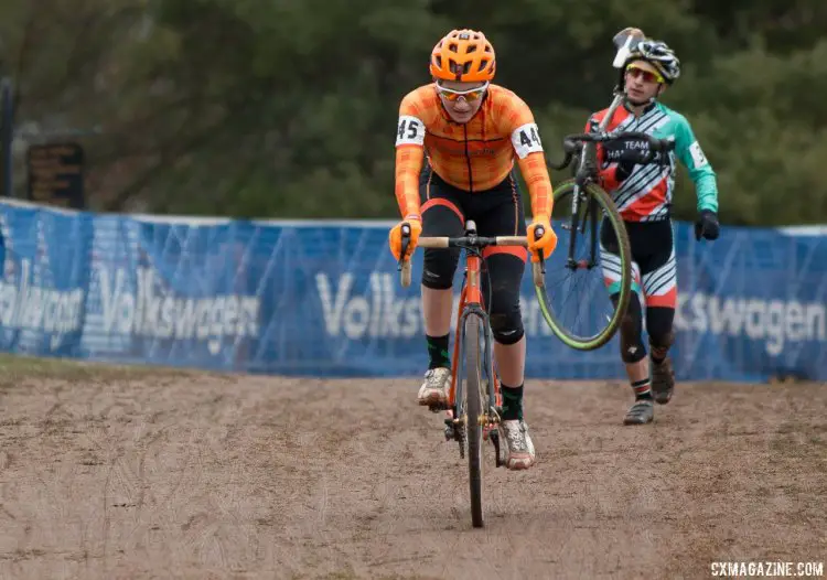 Calder Wood had a bad first-lap crash, but woulud kep racing, while others weren't so lucky. Junior Men 15-16, 2016 Cyclocross National Championships. © Cyclocross Magazine
