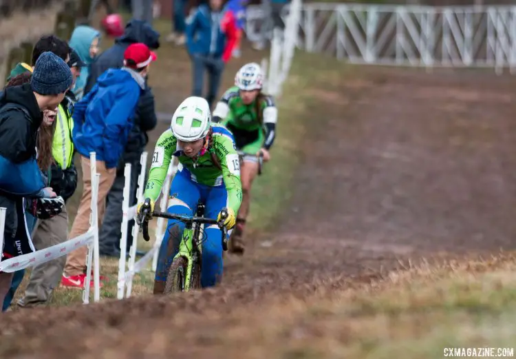 Ramsay and Klouse traded blows in a back-and-forth fight for the win in the JJunior Women 15-16, 2016 Cyclocross National Championships. © Cyclocross Magazine