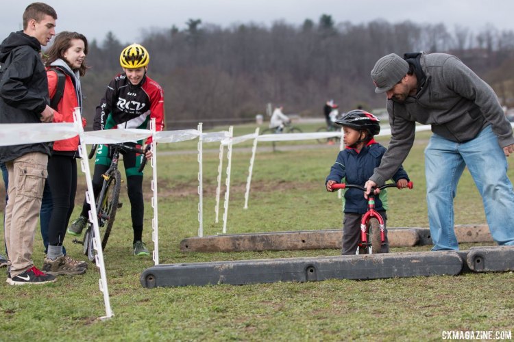 The fans cheered, but some racers were looking for hand-ups. Kid Cross Race, 2016 Cyclocross National Championships. © Cyclocross Magazine
