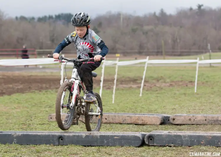 The Next Nys? An U9 racer practices his hopping skills. Kid Cross Race, 2016 Cyclocross National Championships. © Cyclocross Magazine
