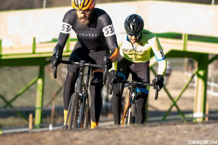 Spencer Whittier leads Chris Drummond - Masters 30-34, 2016 Cyclocross National Championships. © Cyclocross Magazine