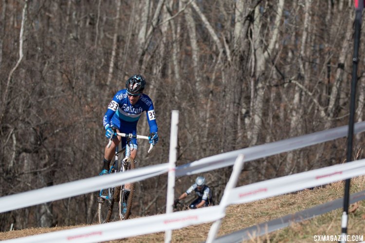 Roger Aspholm took the holeshot but fell back behind Webber and Savery. Masters 45-49, 2016 Cyclocross National Championships. © Cyclocross Magazine
