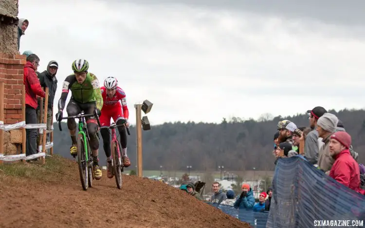 Stephen Hyde and Logan Owen chase Jeremy Powers. Elite Men, 2016 Cyclocross National Championships. © Cyclocross Magazine