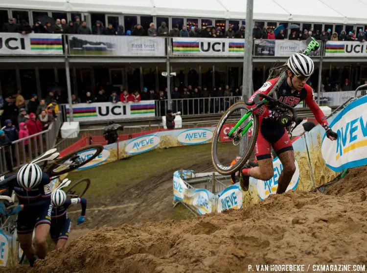 Holeshot winner Curtis White, on his way to 18th. U23 Men, 2016 Cyclocross World Championships. © Pieter Van Hoorebeke / Cyclocross Magazine