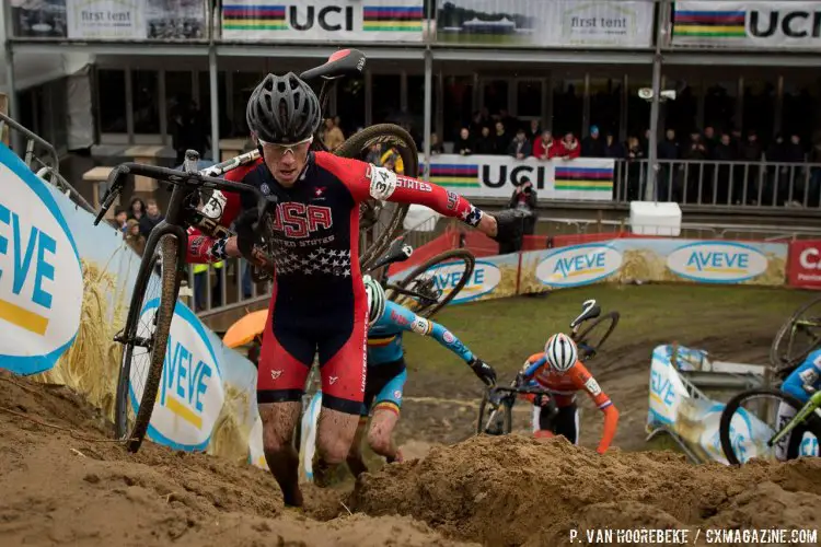 Grant Ellwood racing to 33rd. U23 Men, 2016 Cyclocross World Championships. © Pieter Van Hoorebeke / Cyclocross Magazine