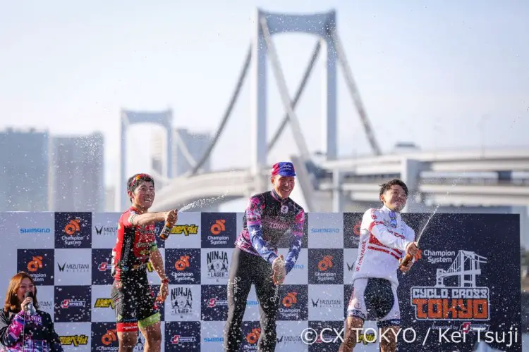 The Men's Elite podium (l-r) Kosaka, Powers and Takenouchi. © CX Tokyo / Kei Tsuji