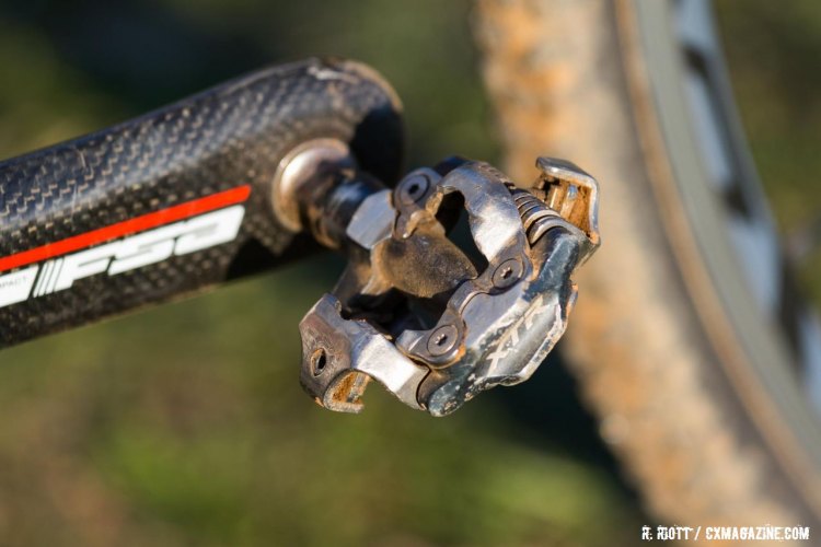 Shimano XTR SPD M9000 pedals for the Women's Master 75+ champ. National Champion. 2016 Cyclocross National Championships. © R. Riott / Cyclocross Magazine