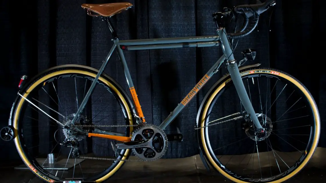 Breadwinner has a tricked-out full fendered B-Road gravel bike, complete with a dyno generator headlight and tailight and USB phone charger. NAHBS 2016. © Cyclocross Magazine