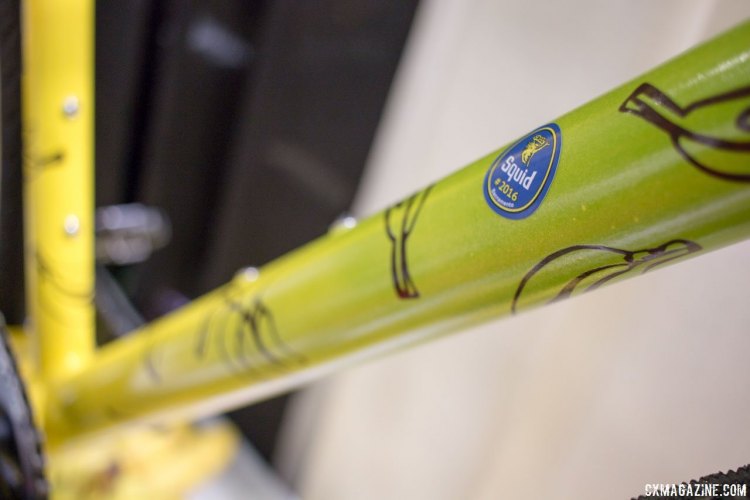 Squid Bikes pulled out all the stops including their own version of the Chiquita banana sticker to go with the banana paint scheme. NAHBS 2016. © Cyclocross Magazine
