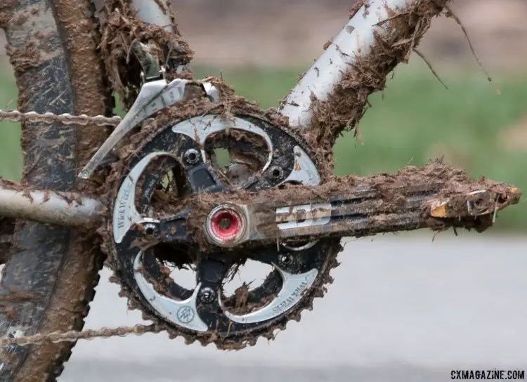 Gage Hecht's Moots Pscyhlo-X is outfitted with a Rotor crank mated to WickWerks 46/36 rings. 2016 Cyclocross Nationals & Worlds bikes. © Cyclocross Magazine