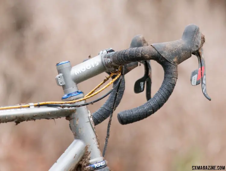 Hecht runs his front end fairly high and his SRAM Red 22 hoods rotated up on the PROL PLT bars. 2016 Cyclocross Nationals & Worlds bikes. © Cyclocross Magazine