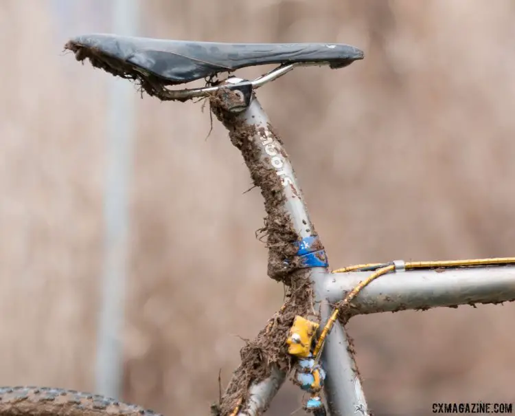 Hecht's Fizik Antares VS saddle sits atop his titanium Moots seatpost. 2016 Cyclocross Nationals & Worlds bikes. © Cyclocross Magazine