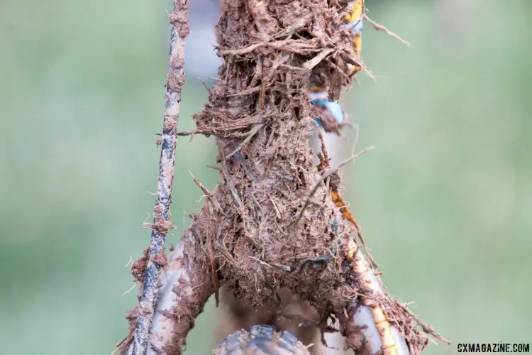 Gage Hecht's Moots Pscyhlo-X was covered in mud after his cham[pionship ride in Asheville. 2016 Cyclocross Nationals & Worlds bikes. © Cyclocross Magazine