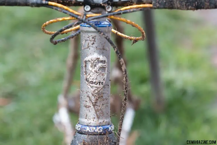 Gold jagwire Road Elite Link housing arorns Gage Hecht's Moots Pscyhlo-X. 2016 Cyclocross Nationals & Worlds bikes. © Cyclocross Magazine