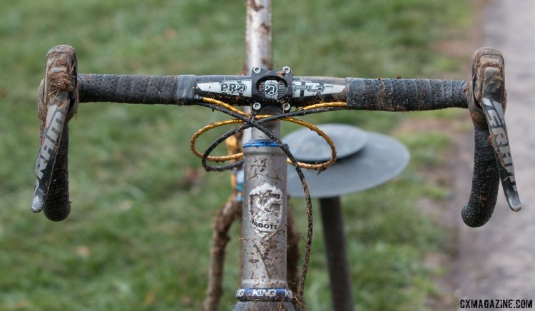 PRO PLT bars, Moots' own titanium stem and a Chris King headset keep things clean up front. 2016 Cyclocross Nationals & Worlds bikes. © Cyclocross Magazine