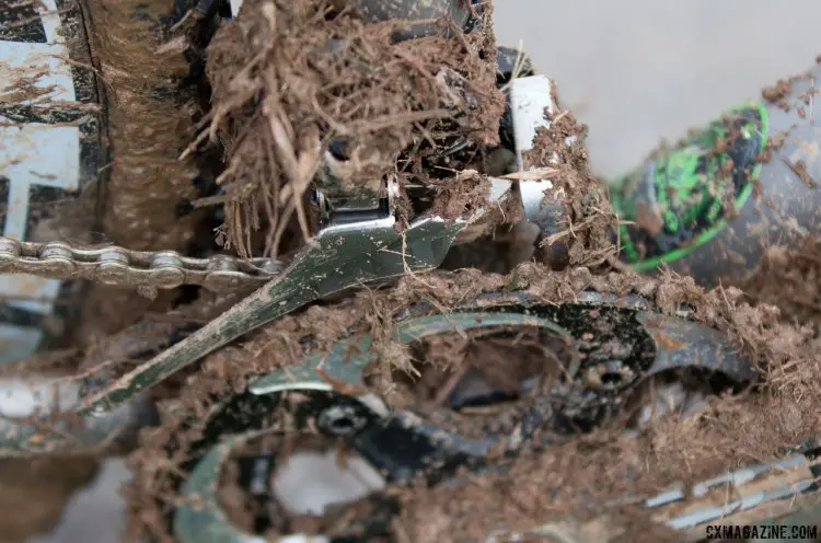 Gage Hecht's Moots Pscyhlo-X is one of the few SRAM equipped bikes to run double rings. There's a front derailleur under there somewhere. 2016 Cyclocross Nationals & Worlds bikes. © Cyclocross Magazine