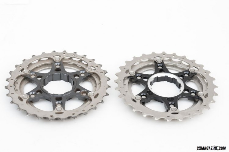 Next wheels conversion kit includes the use of a machined cogset for the upper range of a cassette that moves the entire assembly inboard. © Cyclocross Magazine Next wheels conversion kit includes the use of a machined cogset for the upper range of a cassette that moves the entire assembly inboard. © Cyclocross Magazine