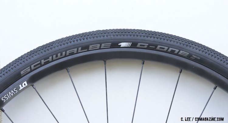 Schwalbe's new G-One Tubeless Easy Gravel Tire comes in three sizes and is indeed "tubeless easy." © Clifford Lee / Cyclocross Magazine