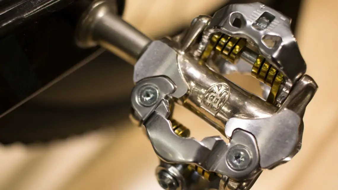 Ritchey's new WCS XC SPD-compatible, clipless mountain pedal features a lower stack height, fixed front claw and more contact surface area, similar to what Shimano added with the M980 and M780 pedals a few years ago. NAHBS 2016. © Cyclocross Magazine