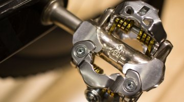 Ritchey's new WCS XC SPD-compatible, clipless mountain pedal features a lower stack height, fixed front claw and more contact surface area, similar to what Shimano added with the M980 and M780 pedals a few years ago. NAHBS 2016. © Cyclocross Magazine