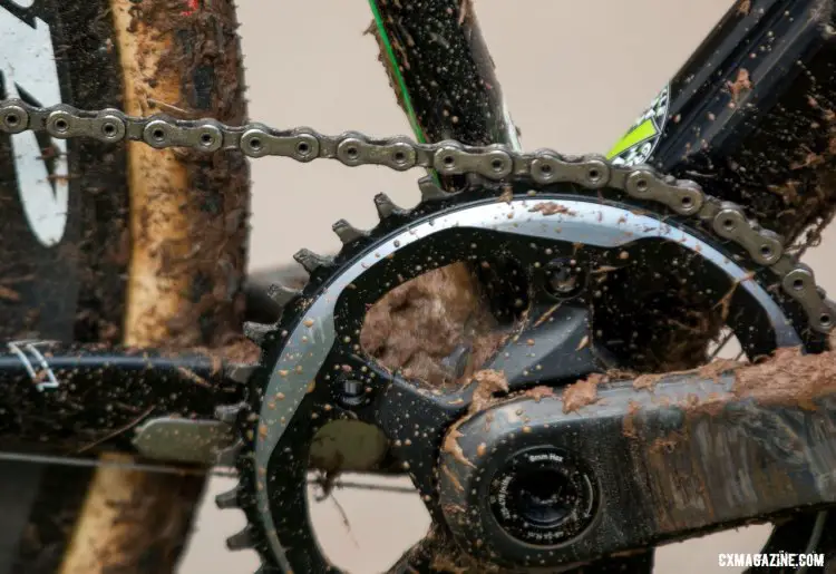 Stephen Hyde's Cannondale Super-X had a 42 tooth ring for Nationals and a 44 tooth ring for Worlds. 2016 Cyclocross Nationals. © Cyclocross Magazine