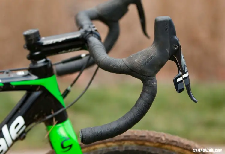 Stephen Hyde's Cannondale Super-X features a Zipp Service Course SL cockpit. He runs a deep drop bar and his hoods high. 2016 Cyclocross Nationals. © Cyclocross Magazine